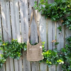The Sak soft, brown woven macrame crossbody